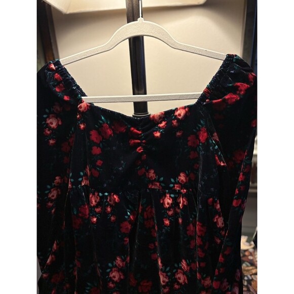 Janie and Jack 16 Rose Velvet Dress Dark Marine Rose Print Party Holiday - Picture 4 of 16